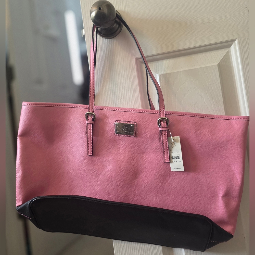 New York & Company Pink Tote with Black Base